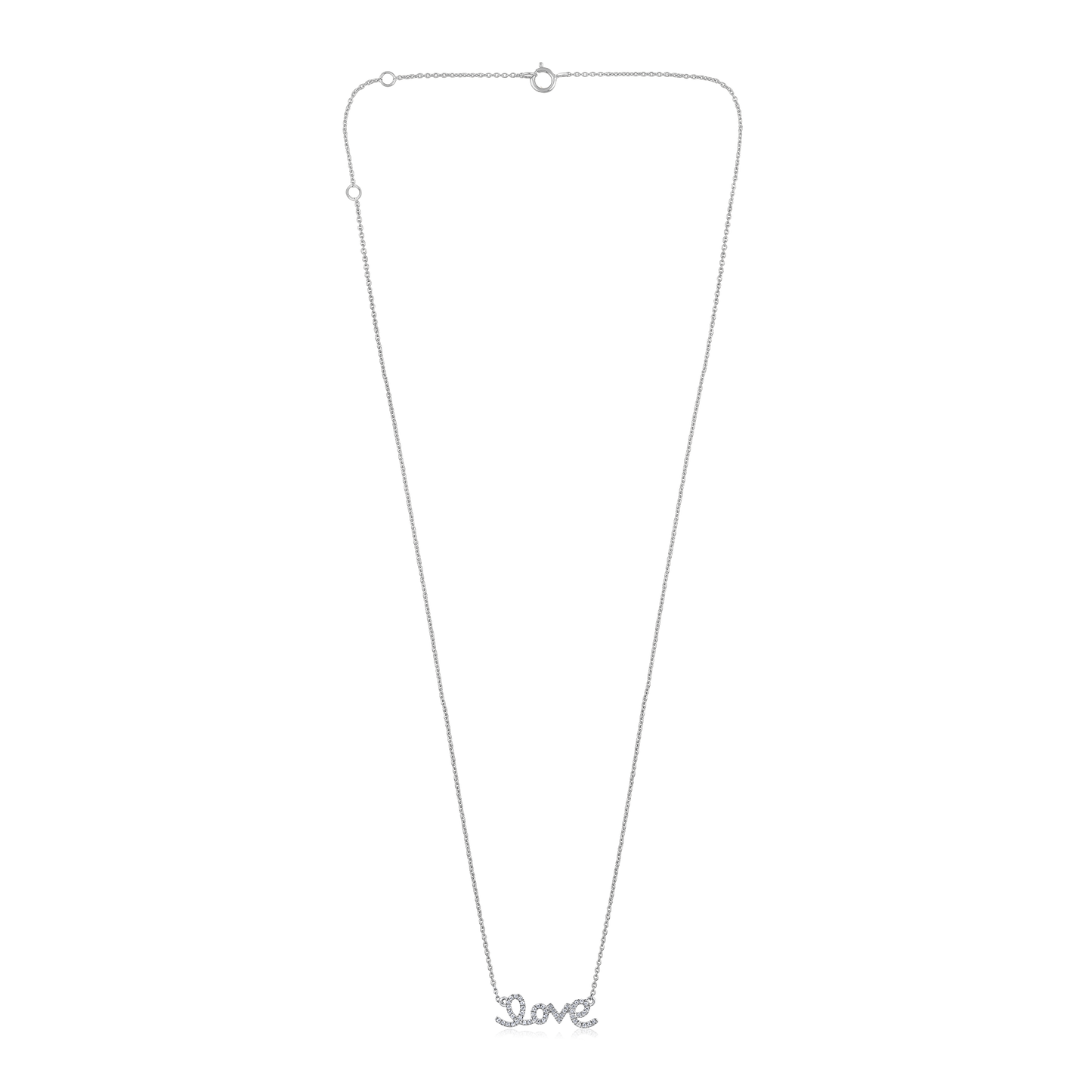 Solid Gold 0.2ct Natural Diamond Love Alphabet Cursive Charm Necklace