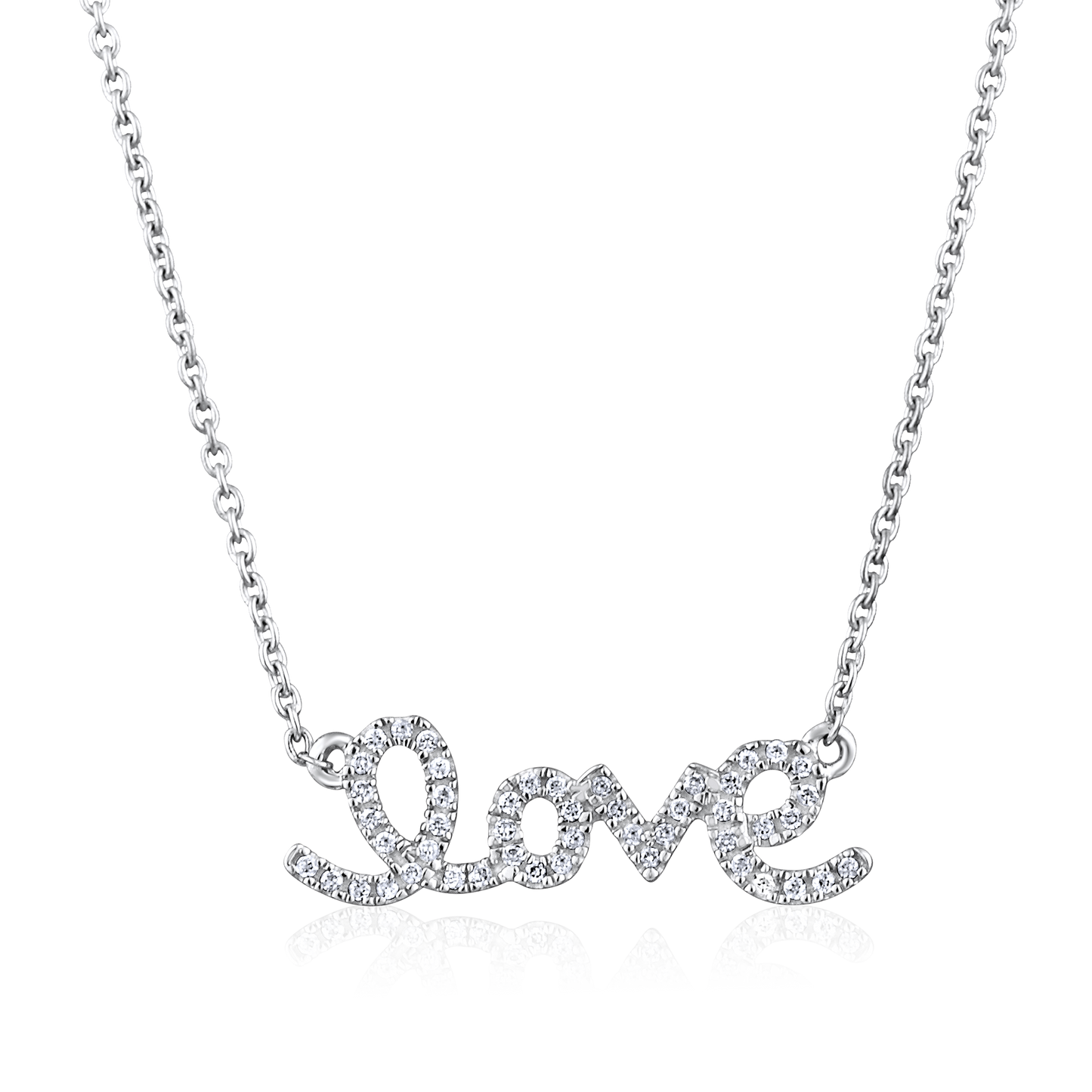 Solid Gold 0.2ct Natural Diamond Love Alphabet Cursive Charm Necklace