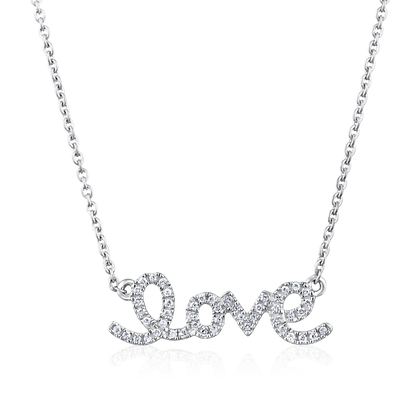 Solid Gold 0.2ct Natural Diamond Love Alphabet Cursive Charm Necklace