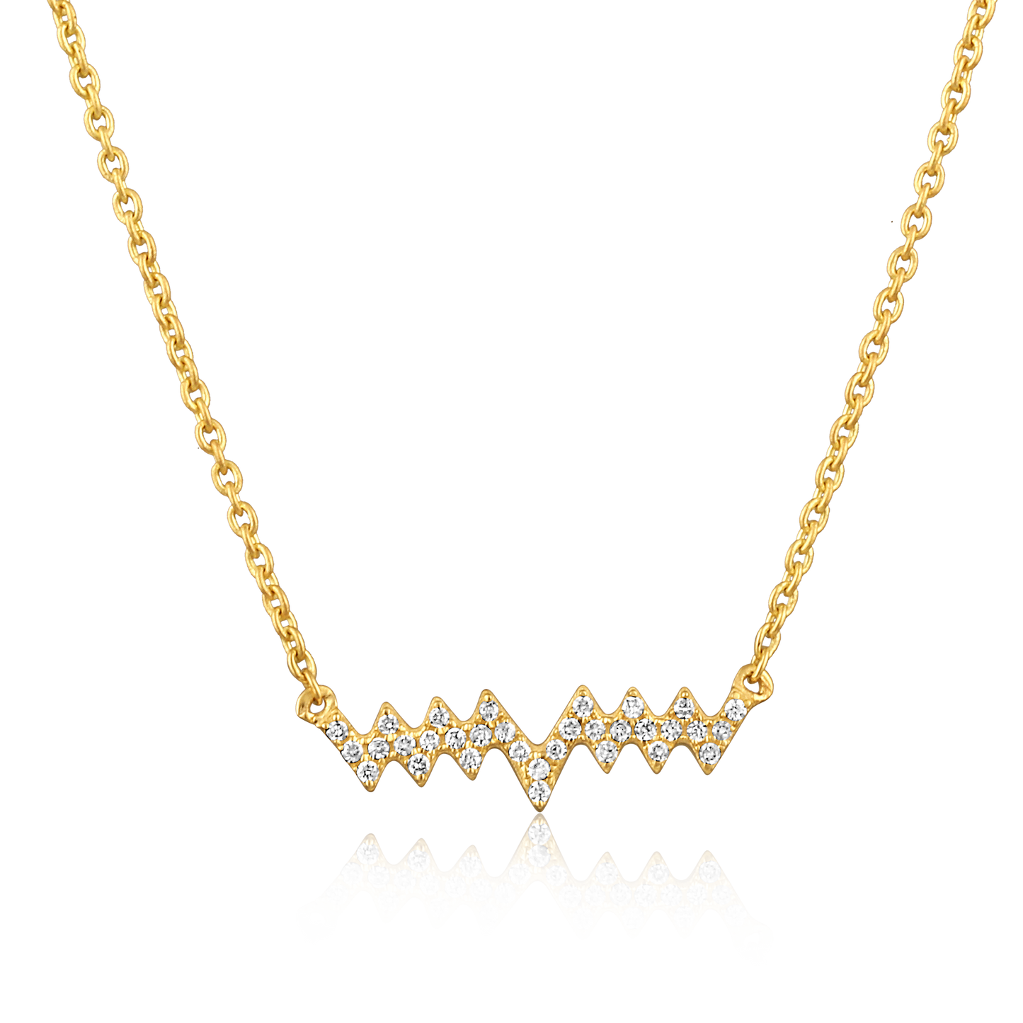 Solid Gold 0.06ct Natural Diamond Heart Beat Zig Zag Wave Necklace
