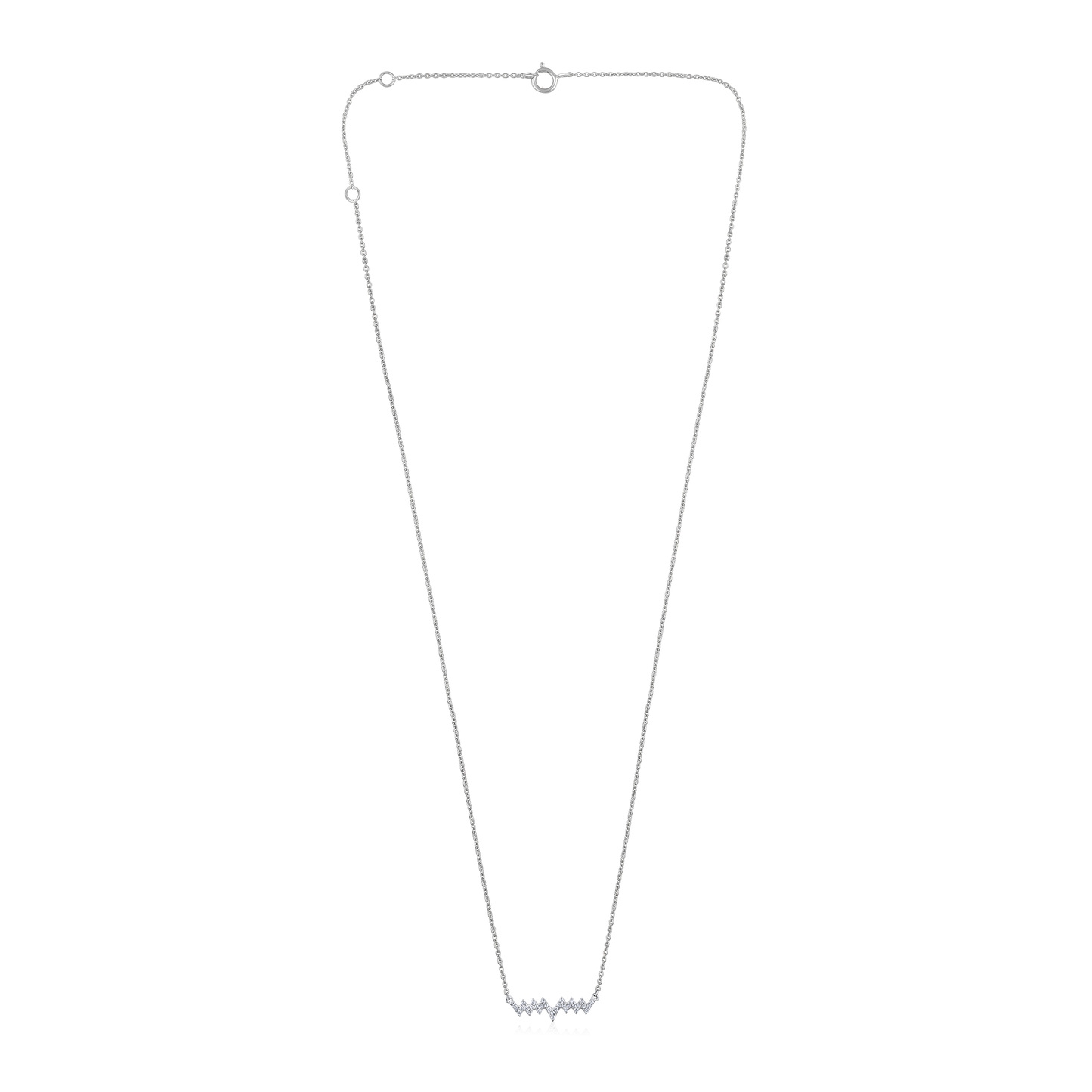 Solid Gold 0.1ct Natural Diamond Waves Heart Beat Bar Charm Necklace