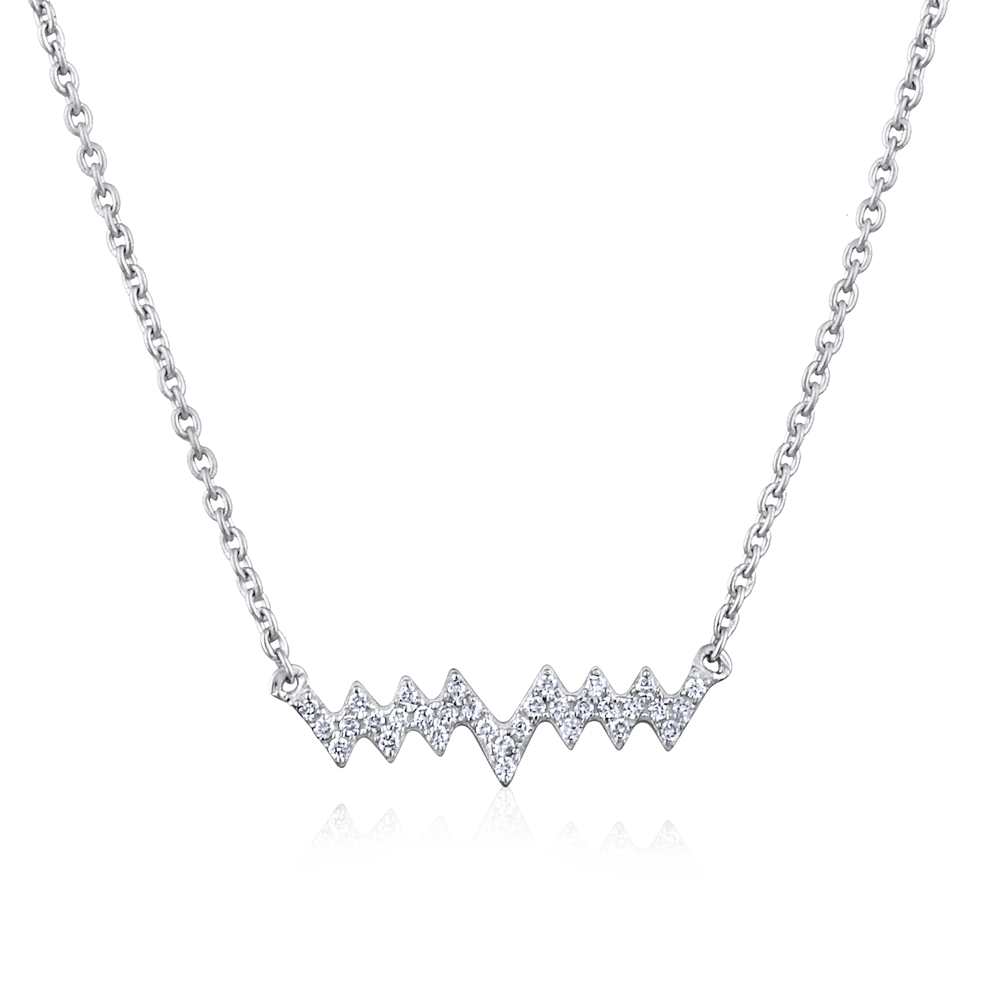 Solid Gold 0.1ct Natural Diamond Waves Heart Beat Bar Charm Necklace
