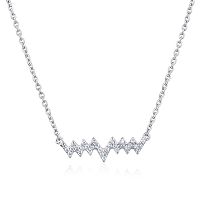 Solid Gold 0.1ct Natural Diamond Waves Heart Beat Bar Charm Necklace