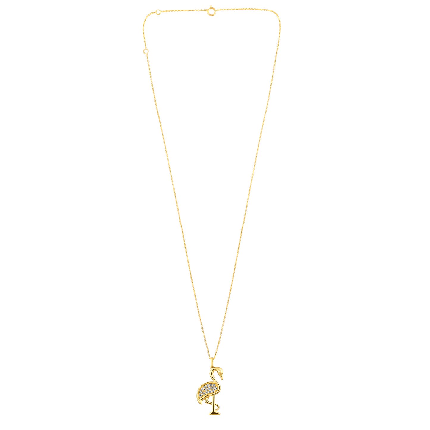 Solid Gold 0.3ct Natural Diamond Flamingo Kingdom Charm Necklace