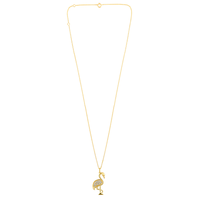 Solid Gold 0.3ct Natural Diamond Flamingo Kingdom Charm Necklace