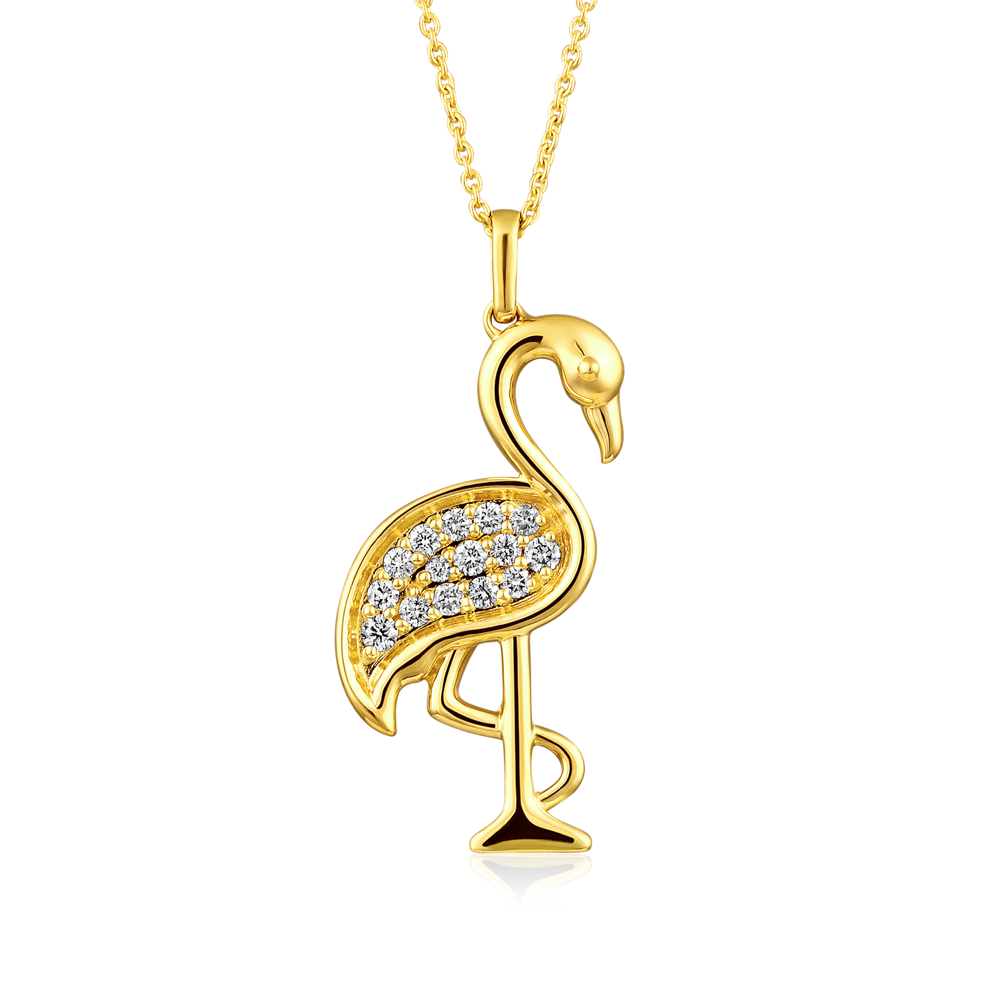 Solid Gold 0.3ct Natural Diamond Flamingo Kingdom Charm Necklace