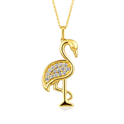 Solid Gold 0.3ct Natural Diamond Flamingo Kingdom Charm Necklace