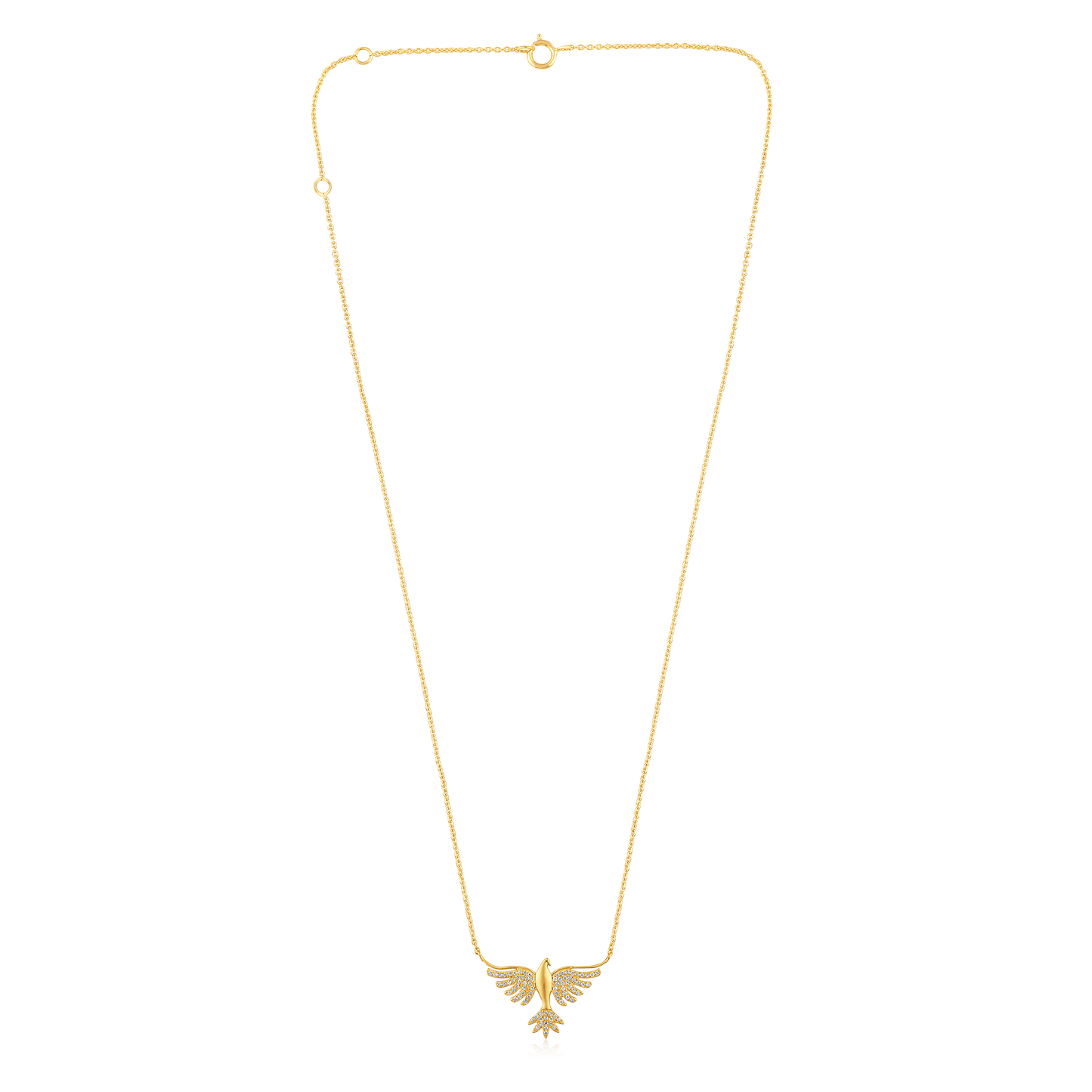 Solid Gold 0.13ct Natural Diamond Phoenix Eagle Charm Pendant Necklace