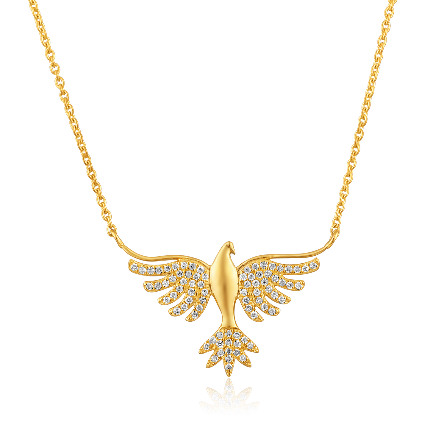 Solid Gold 0.13ct Natural Diamond Phoenix Eagle Charm Pendant Necklace