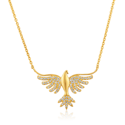 Solid Gold 0.13ct Natural Diamond Phoenix Eagle Charm Pendant Necklace