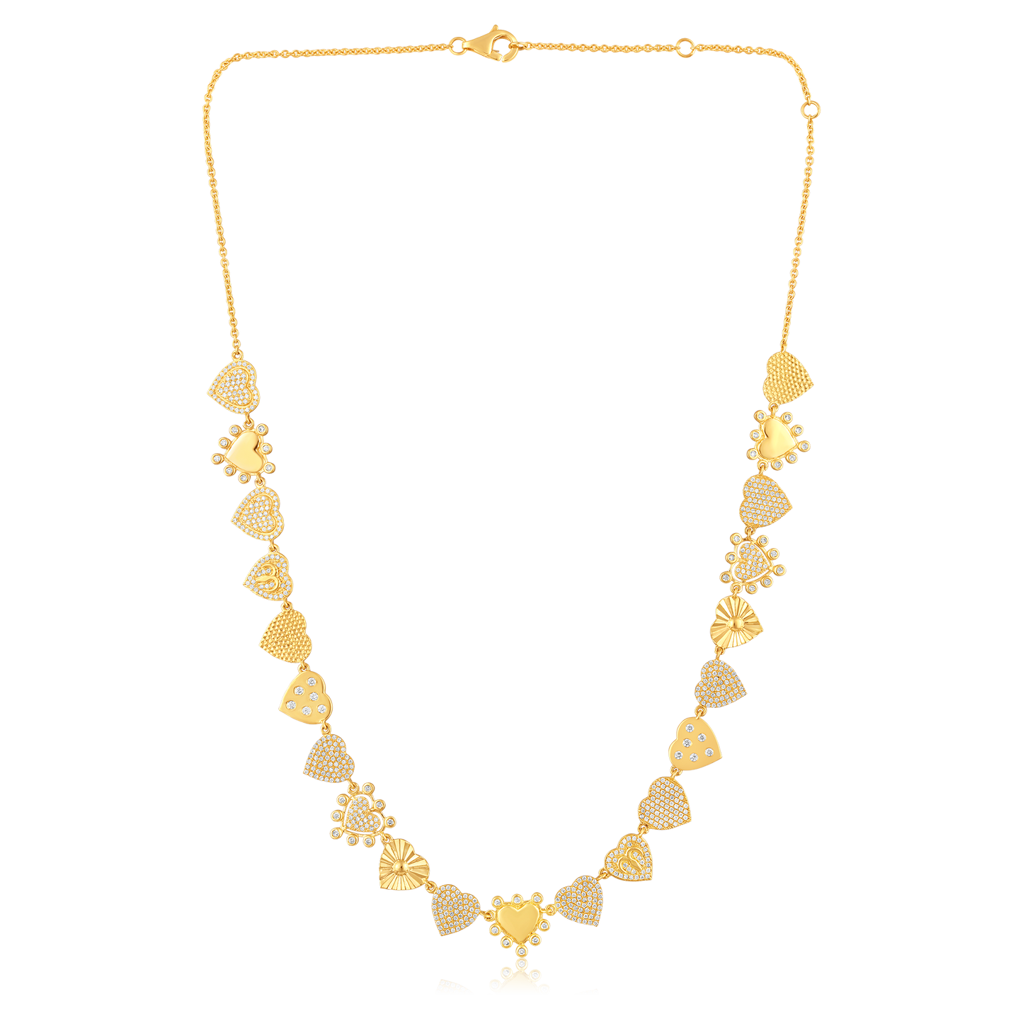 Solid Gold 1.31ct Natural Diamond Multi Heart Link Chain Necklace