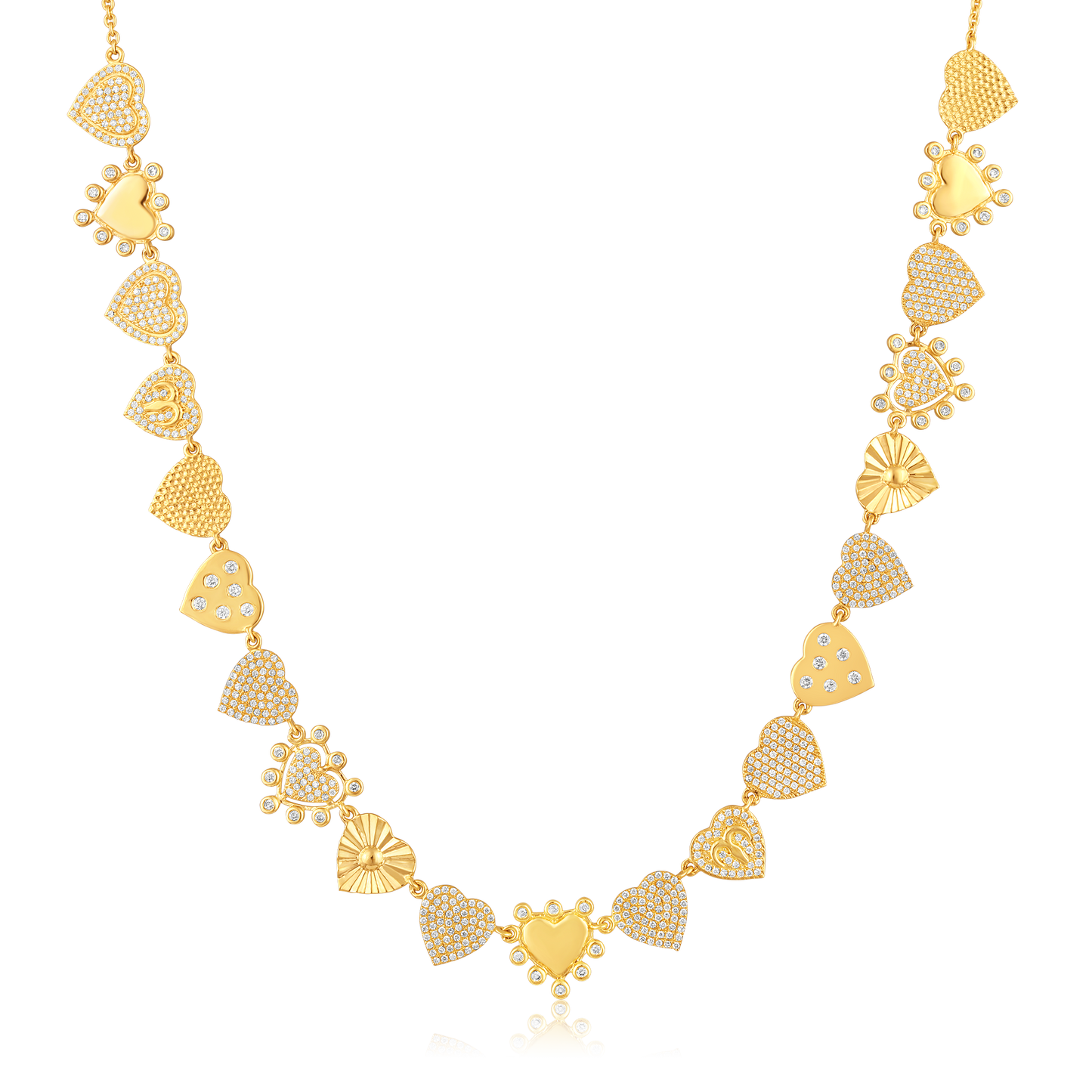 Solid Gold 1.31ct Natural Diamond Multi Heart Link Chain Necklace