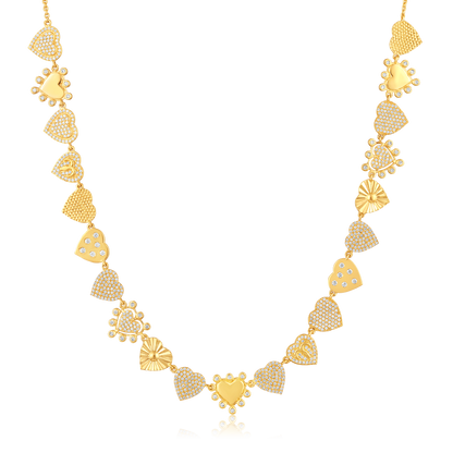 Solid Gold 1.31ct Natural Diamond Multi Heart Link Chain Necklace