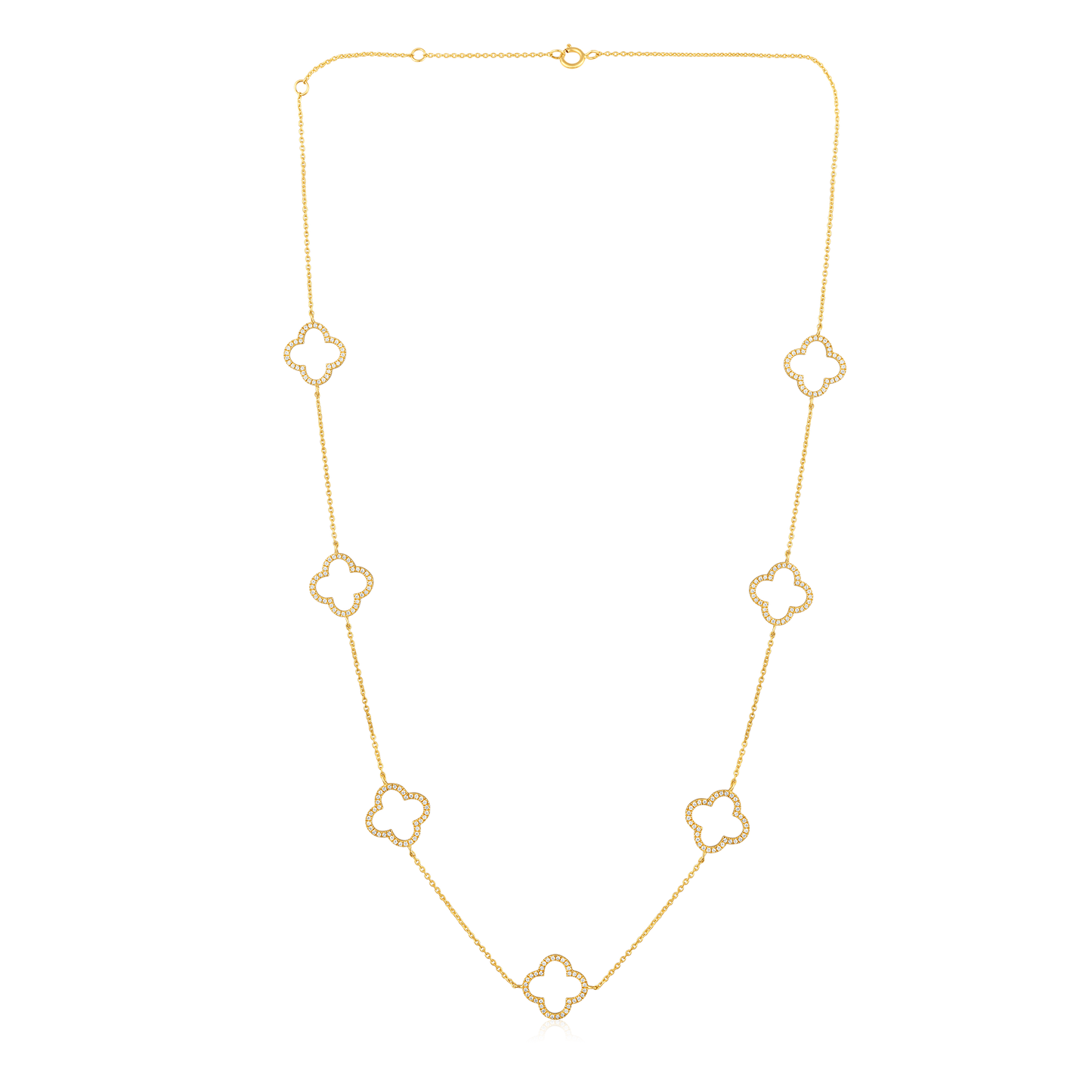 Solid Gold 0.44ct Natural Diamond Open Clover CutOut By Yard Necklace