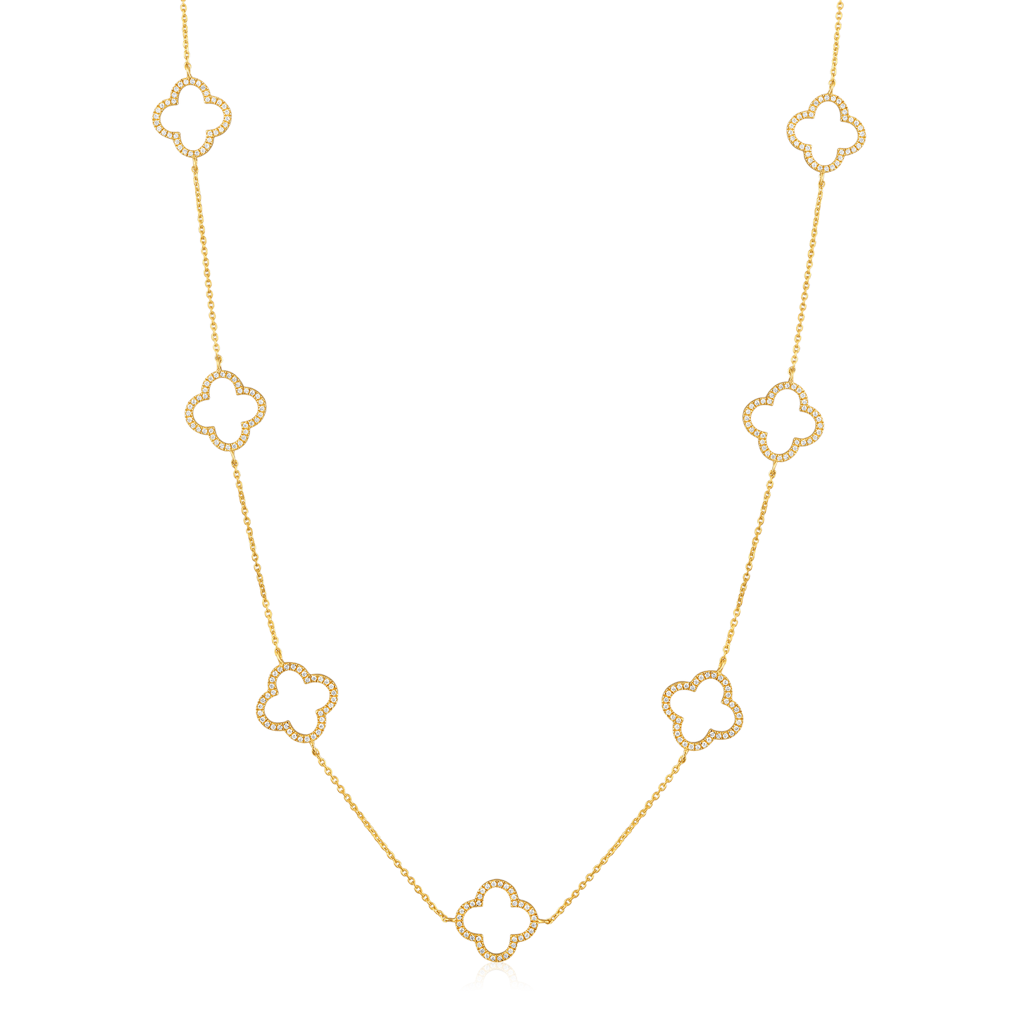 Solid Gold 0.44ct Natural Diamond Open Clover CutOut By Yard Necklace