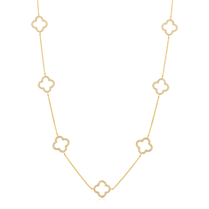 Solid Gold 0.44ct Natural Diamond Open Clover CutOut By Yard Necklace