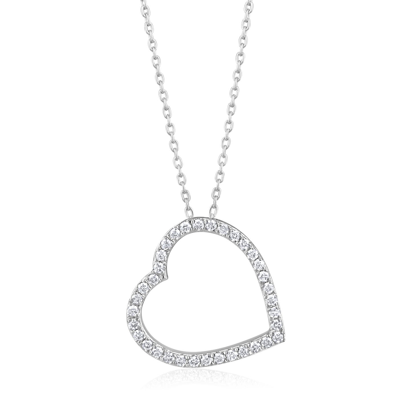 Solid Gold 0.21ct Natural Diamond Open Heart CutOut Charm Necklace