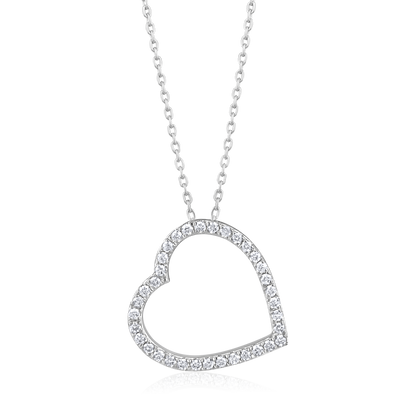 Solid Gold 0.21ct Natural Diamond Open Heart CutOut Charm Necklace