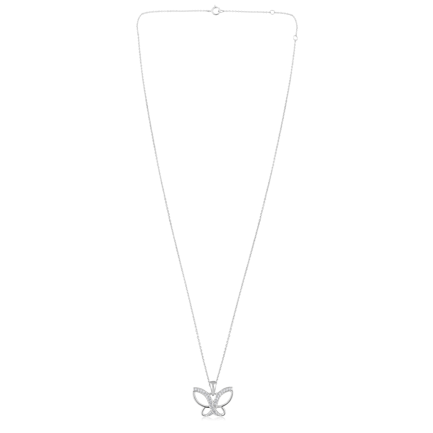 Solid Gold 0.11ct Natural Diamond Butterfly Charm Necklace