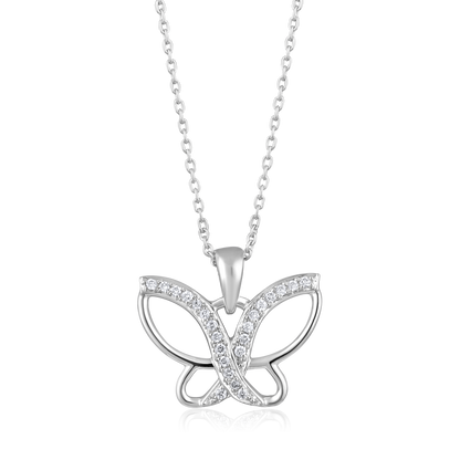 Solid Gold 0.11ct Natural Diamond Butterfly Charm Necklace