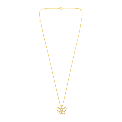 Solid Gold 0.11ct Natural Diamond Butterfly CutOut Halo Charm Necklace