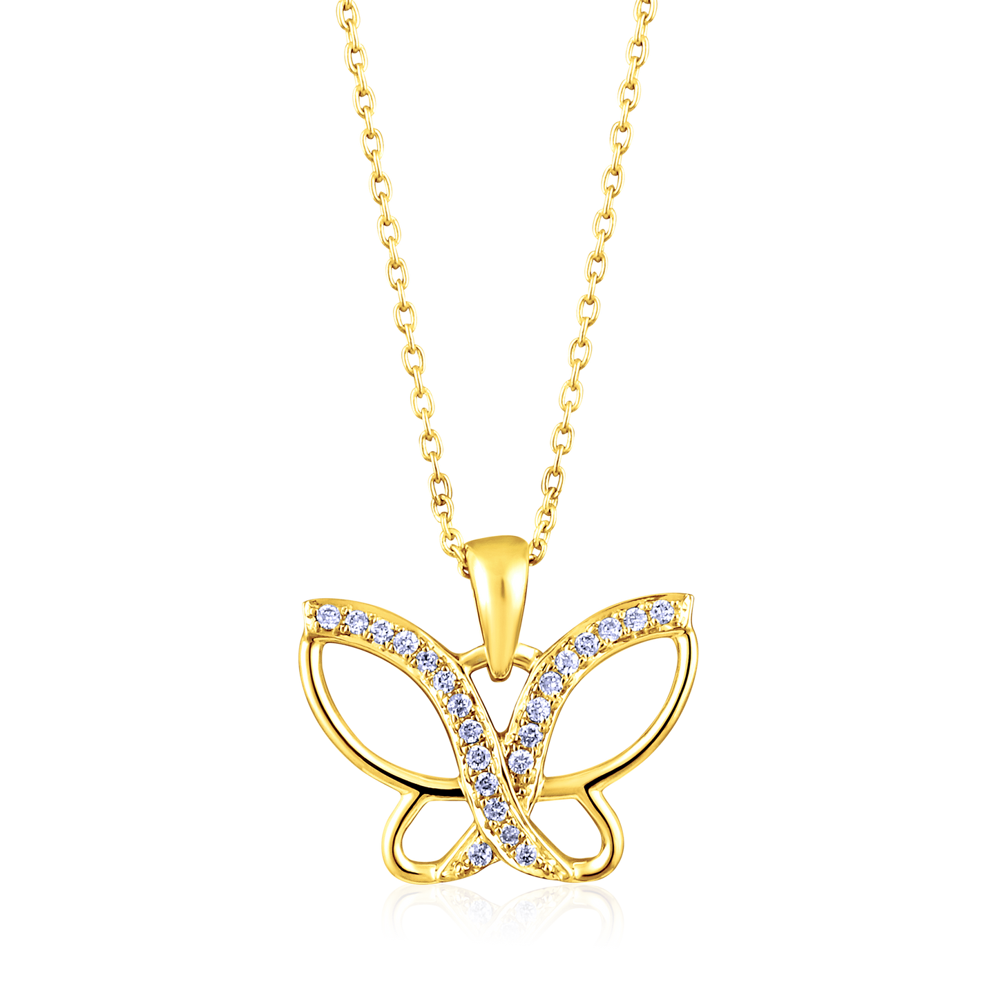 Solid Gold 0.11ct Natural Diamond Butterfly CutOut Halo Charm Necklace