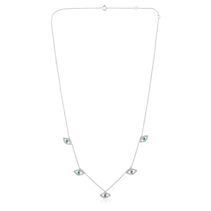 Solid Gold 0.2ct Natural Diamond Evil Eye Drop By Yard Charm Necklace
