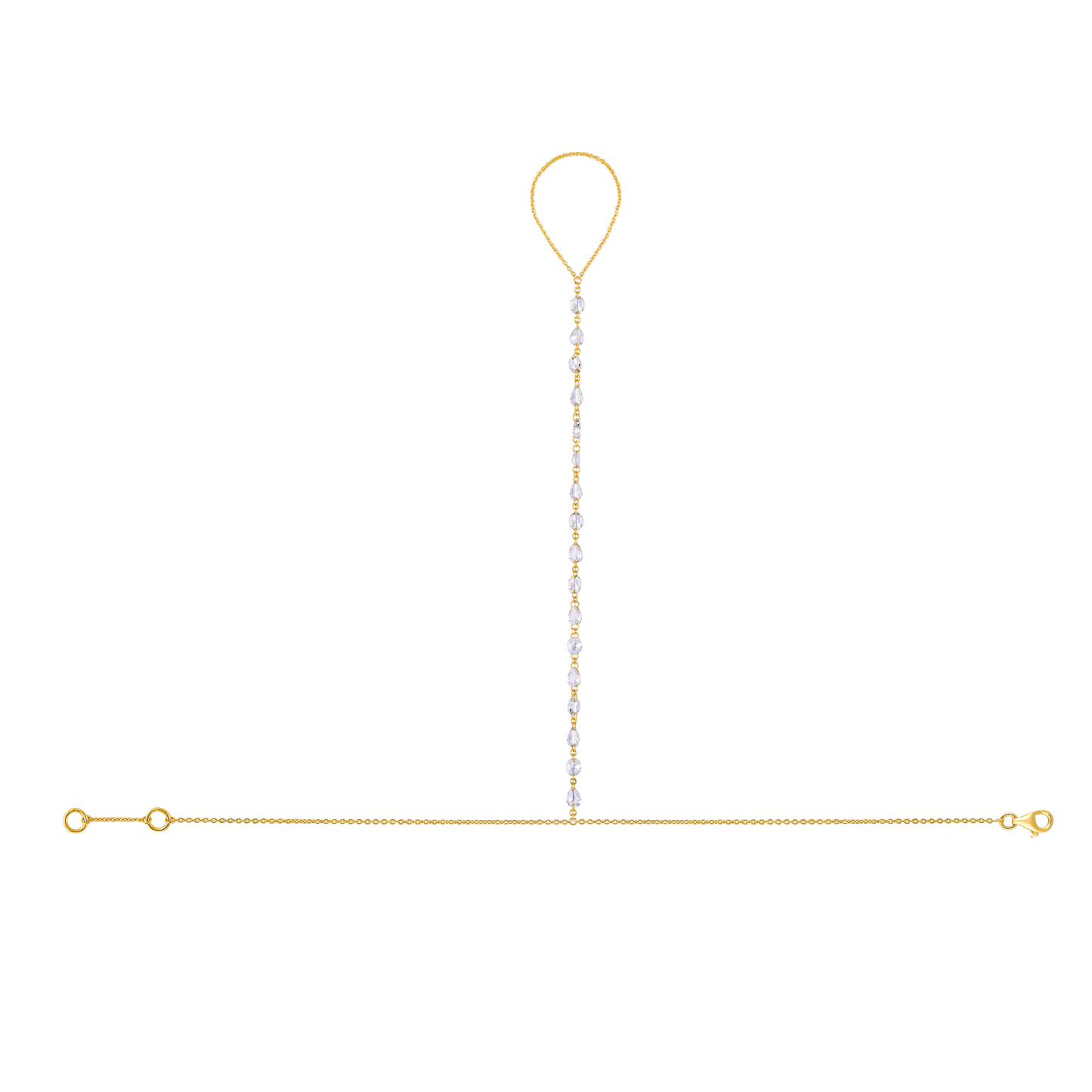 Solid Gold 1.2ct Natural Diamond Rose Cut Oval Pear Link Ring Bracelet Hand Chain