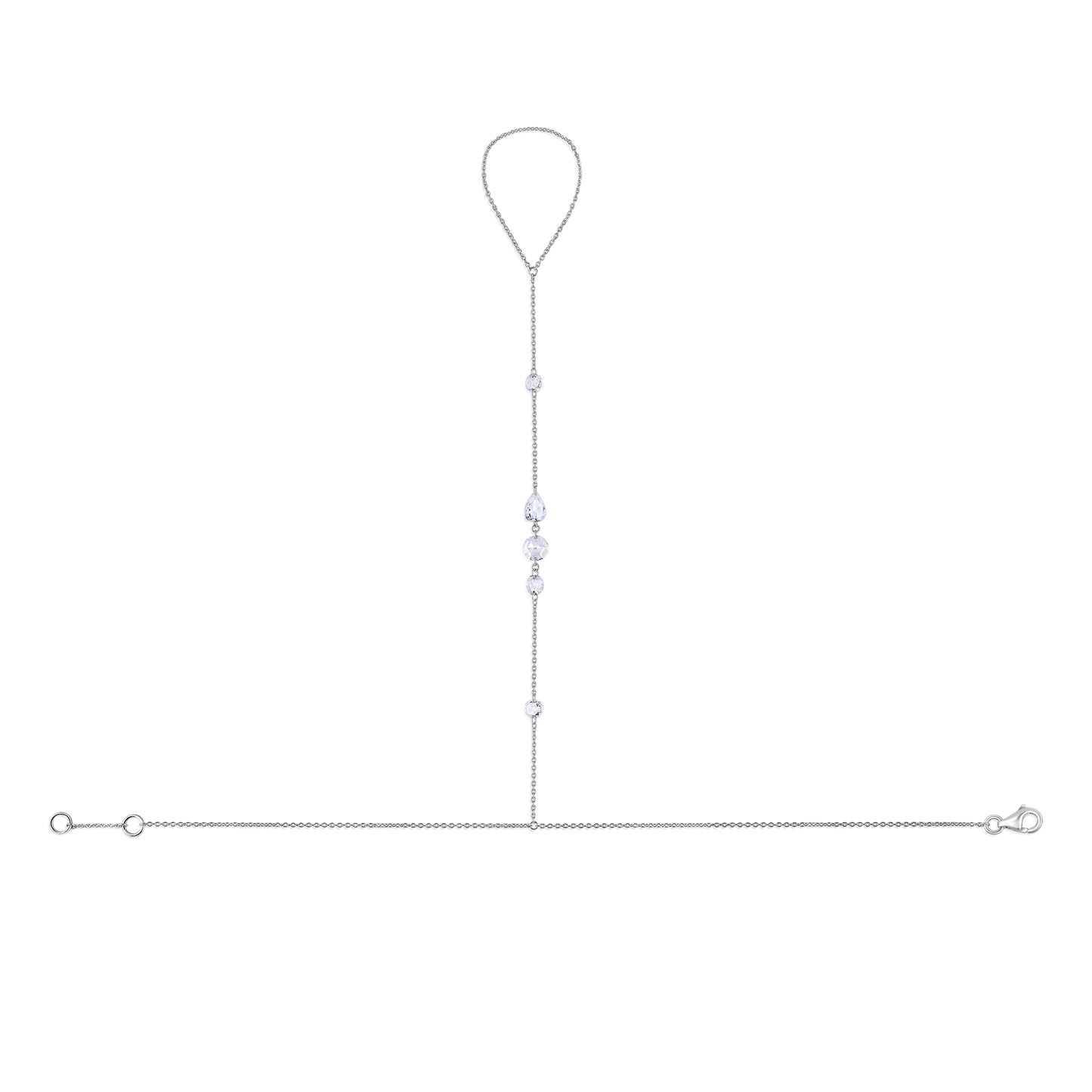 Solid Gold 0.62ct Natural Diamond Rose Cut By-Yard Pear Ring Bracelet Hand Chain