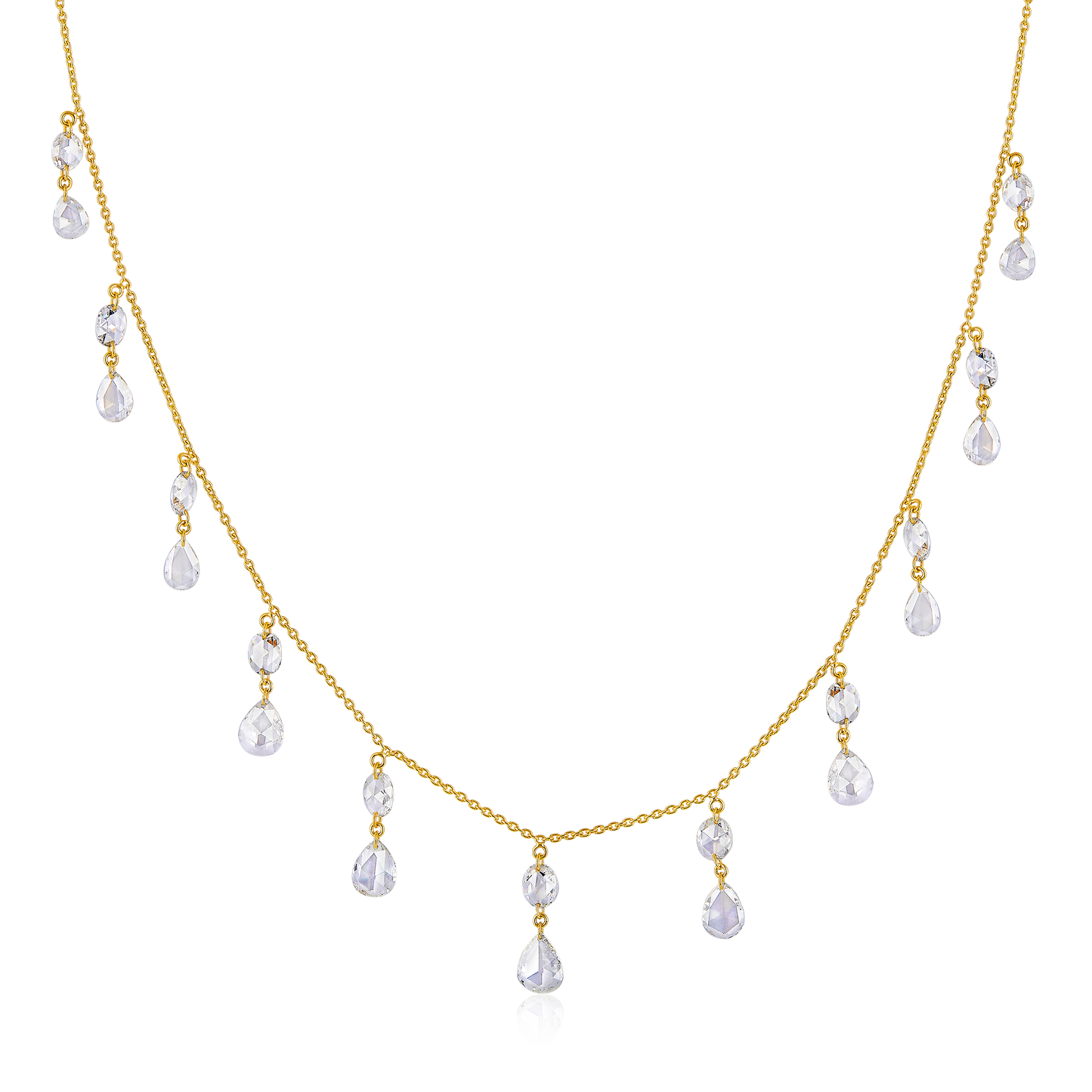 Solid Gold 2.2ct Natural Diamond Rose Cut Pear Oval Station Necklace