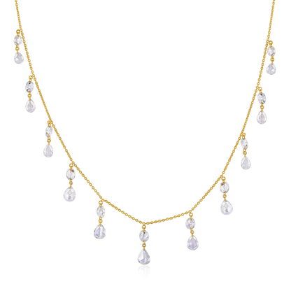 Solid Gold 2.2ct Natural Diamond Rose Cut Pear Oval Station Necklace