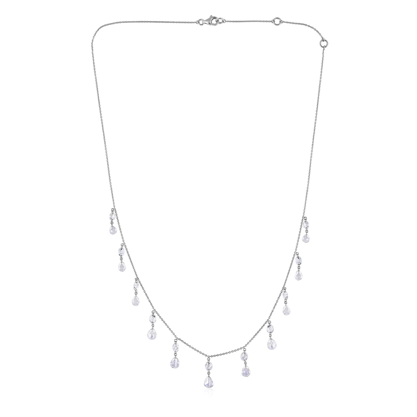 Solid Gold 2.24ct Natural Diamond Rose Cut Pear Oval Station Necklace