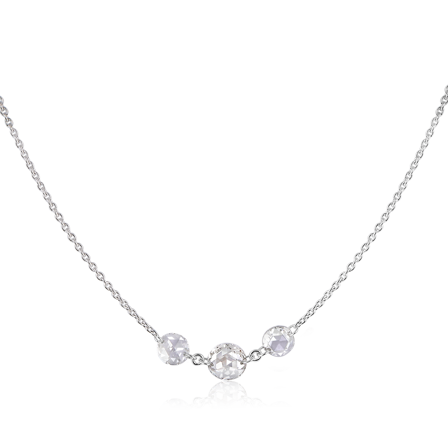 Solid Gold 0.44ct Natural Diamond Rose Cut 3 Stone Graduation Necklace