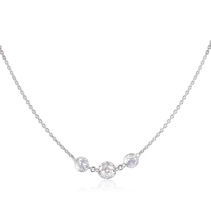 Solid Gold 0.44ct Natural Diamond Rose Cut 3 Stone Graduation Necklace