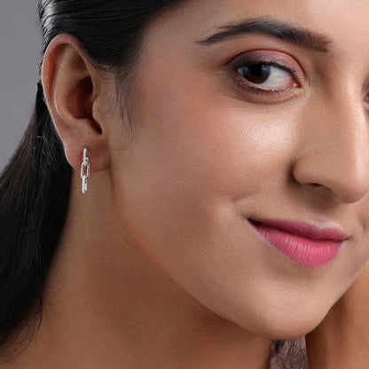 Solid Gold 0.1ct Natural Diamond Paperclip Stud Drop Dangle Earrings