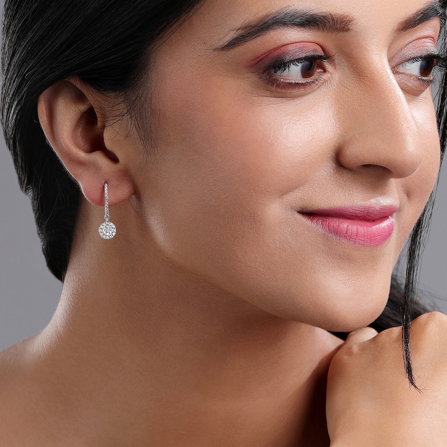 Solid Gold 0.5ct Natural Diamond Circle Charm Hopp Drop Earrings