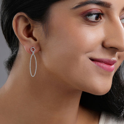 Solid Gold 0.4ct Natural Diamond Oval Circle Drop Earrings