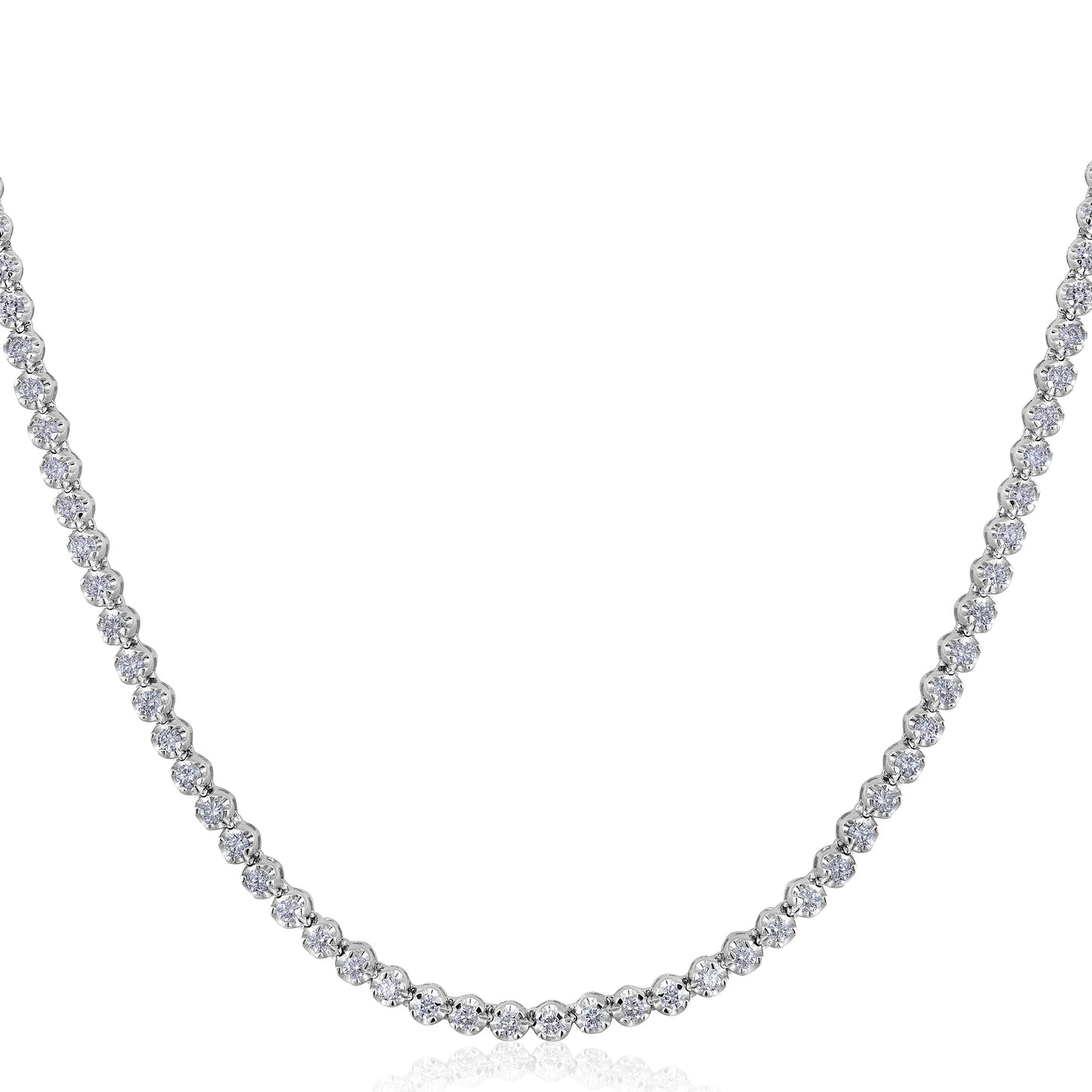 Solid Gold 3ct Natural Diamond 3mm Buttercup Tiger Tennis Necklace