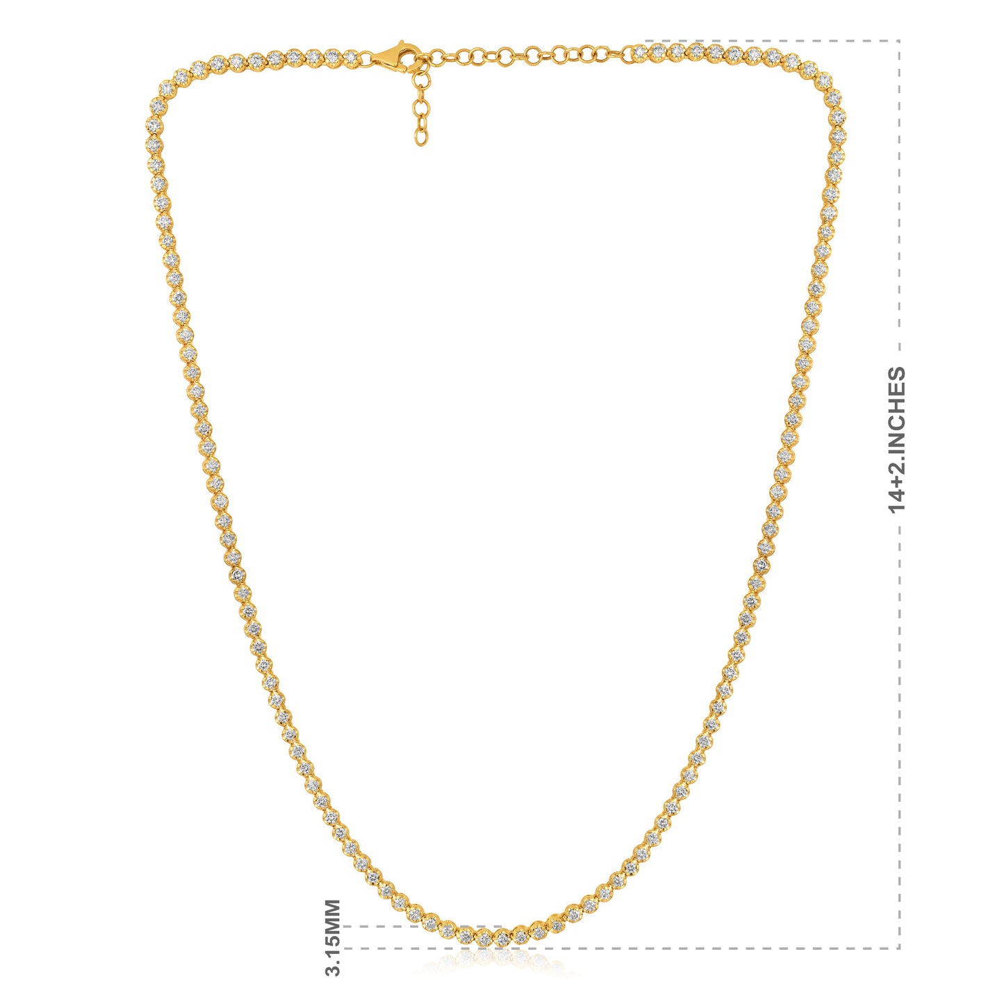 Solid Gold 4ct Natural Diamond 3.15mm Buttercup Tiger Tennis Necklace