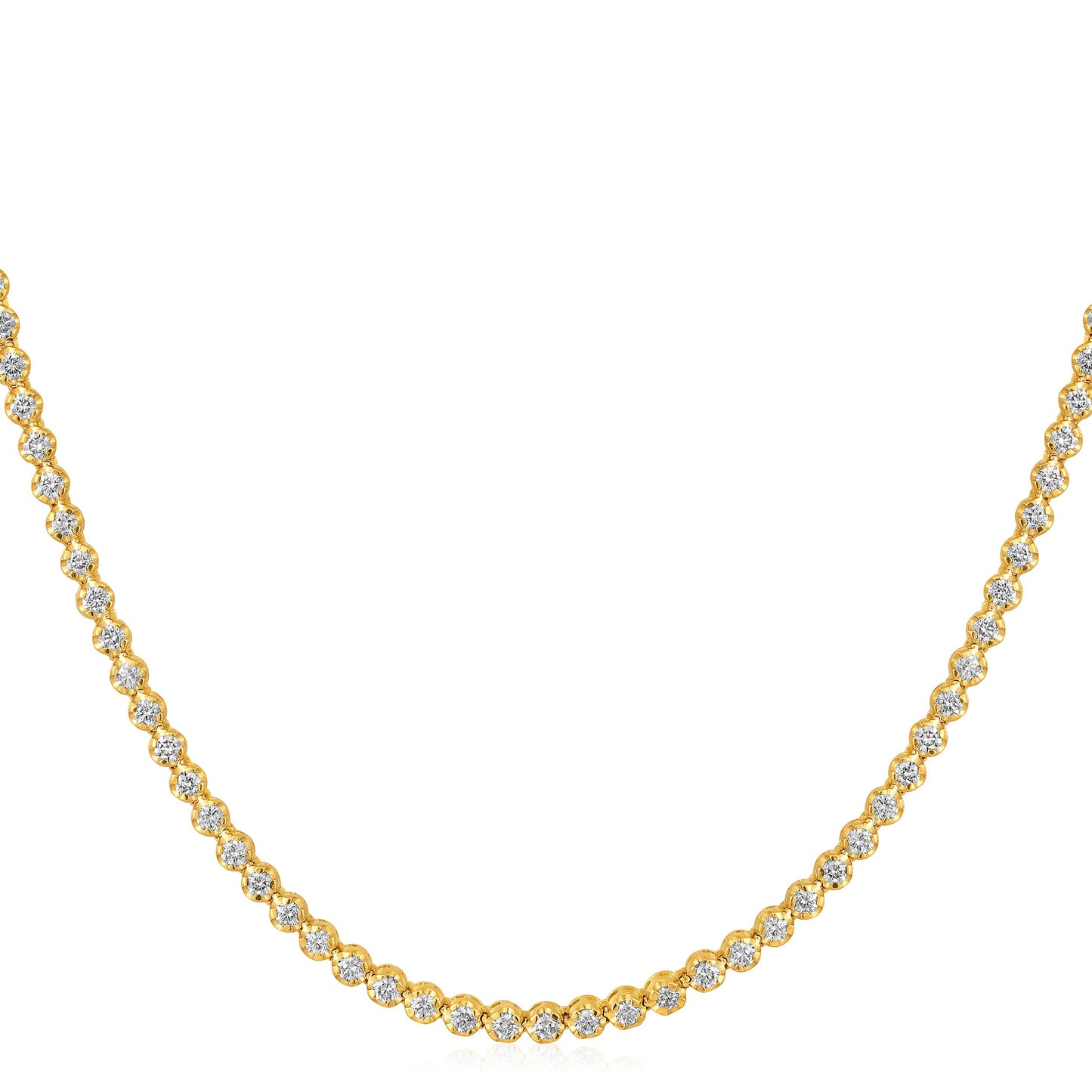 Solid Gold 4ct Natural Diamond 3.15mm Buttercup Tiger Tennis Necklace