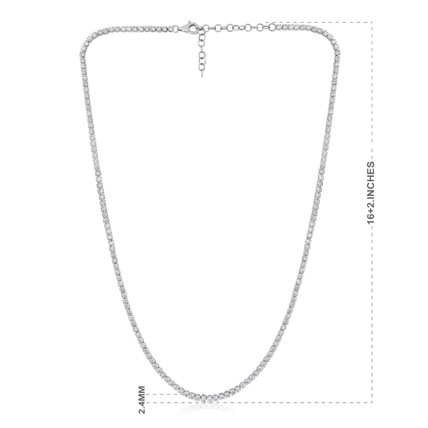 Solid Gold 7ct Natural Diamond 2.4mm 4 Prong Tennis Necklace
