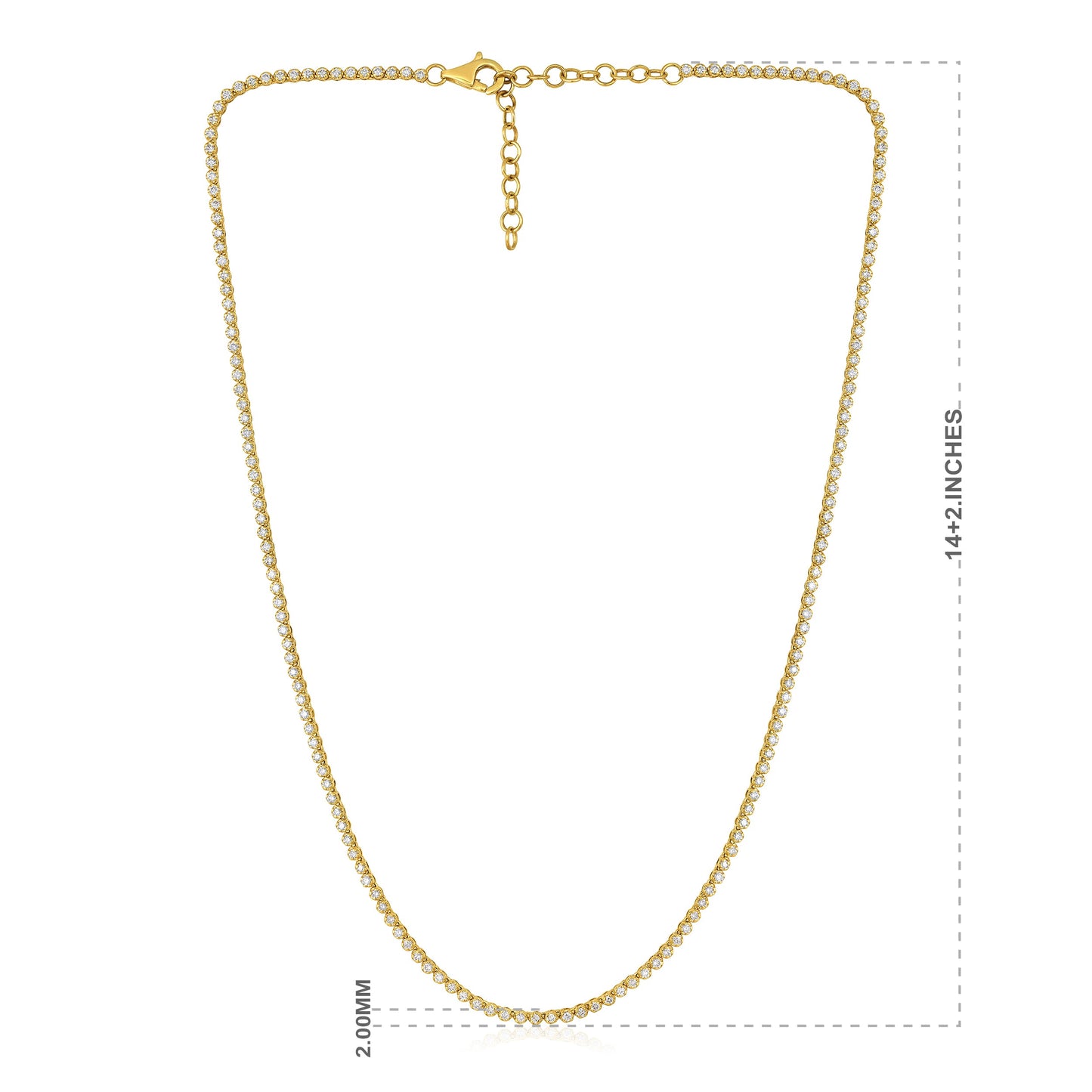 Solid Gold 1.8ct Natural Diamond 2mm Buttercup Tiger Tennis Necklace