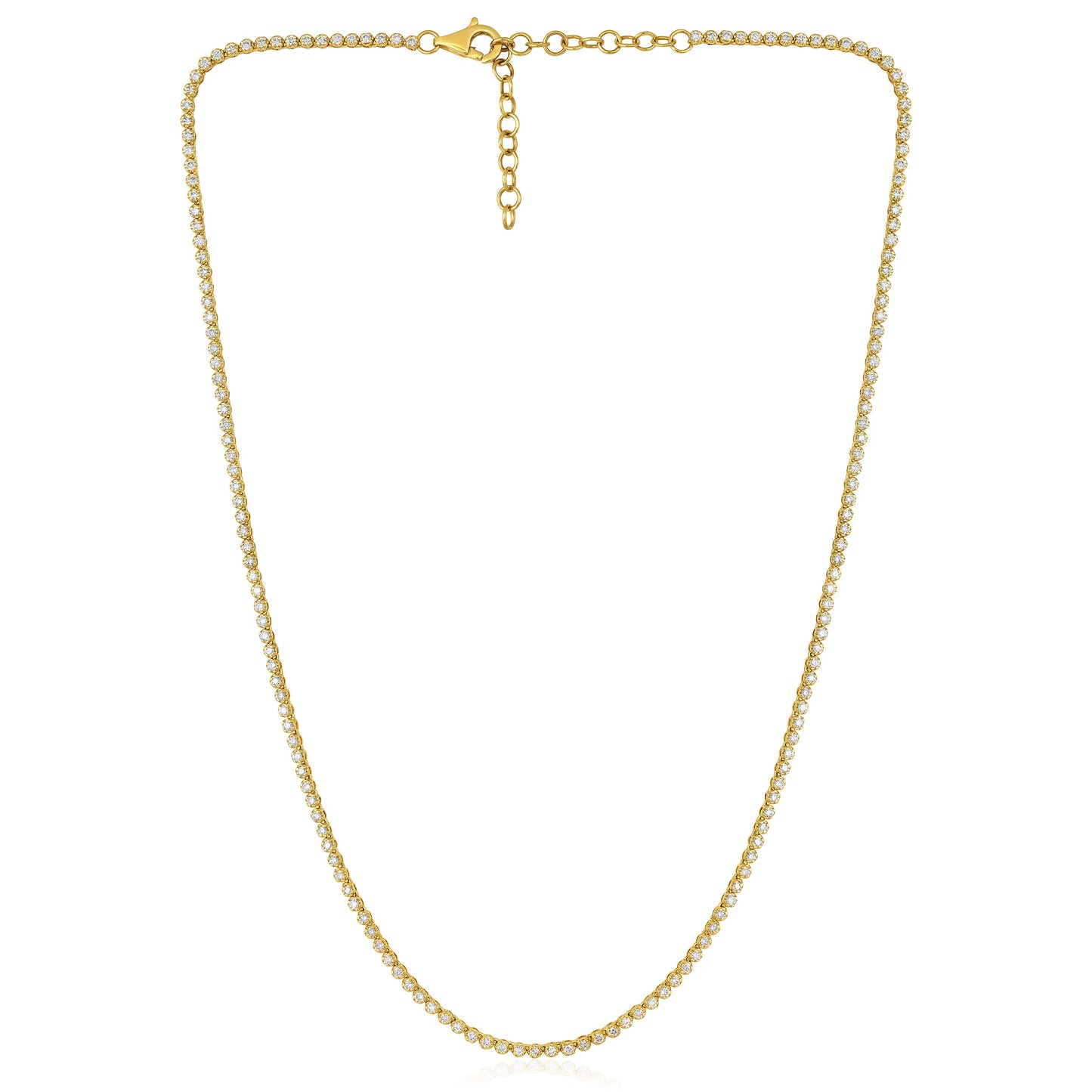 Solid Gold 1.8ct Natural Diamond 2mm Buttercup Tiger Tennis Necklace