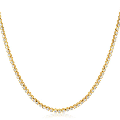 Solid Gold 3ct Natural Diamond 2.9mm Buttercup Tiger Tennis Necklace