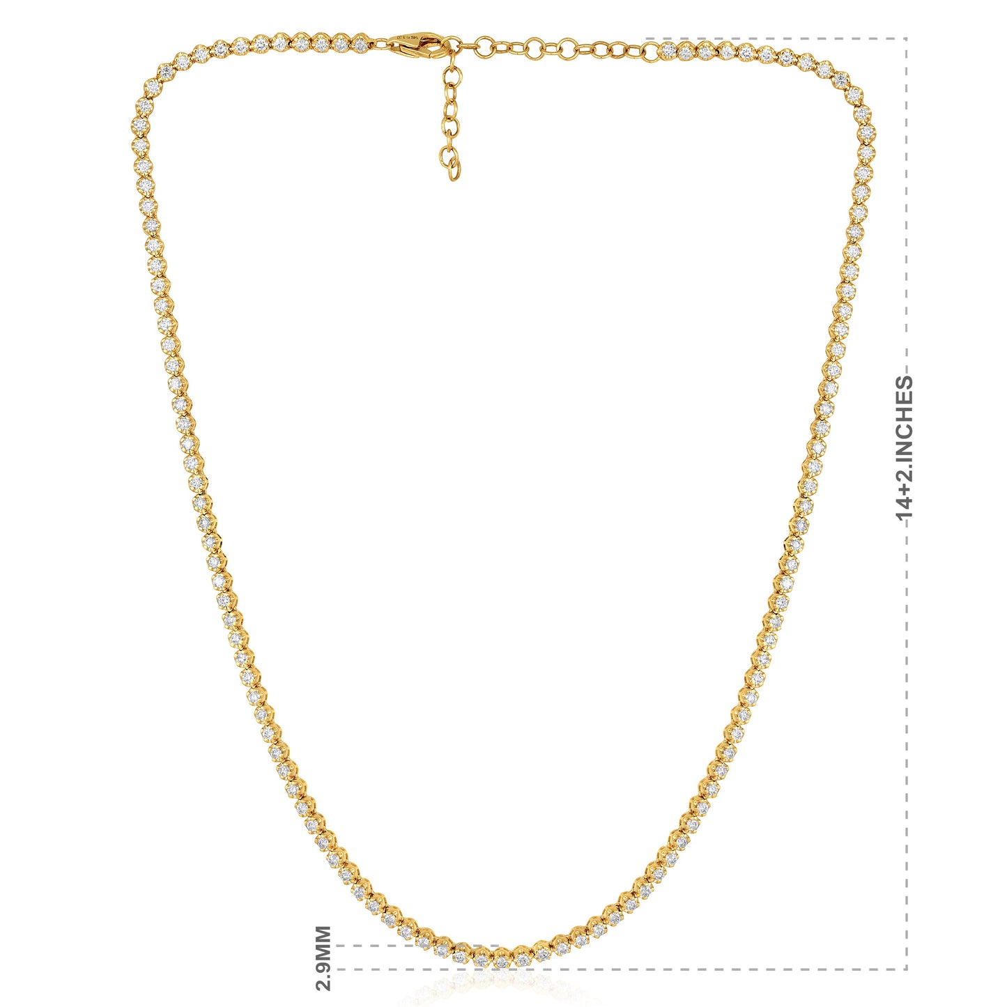 Solid Gold 3ct Natural Diamond 2.9mm Buttercup Tiger Tennis Necklace