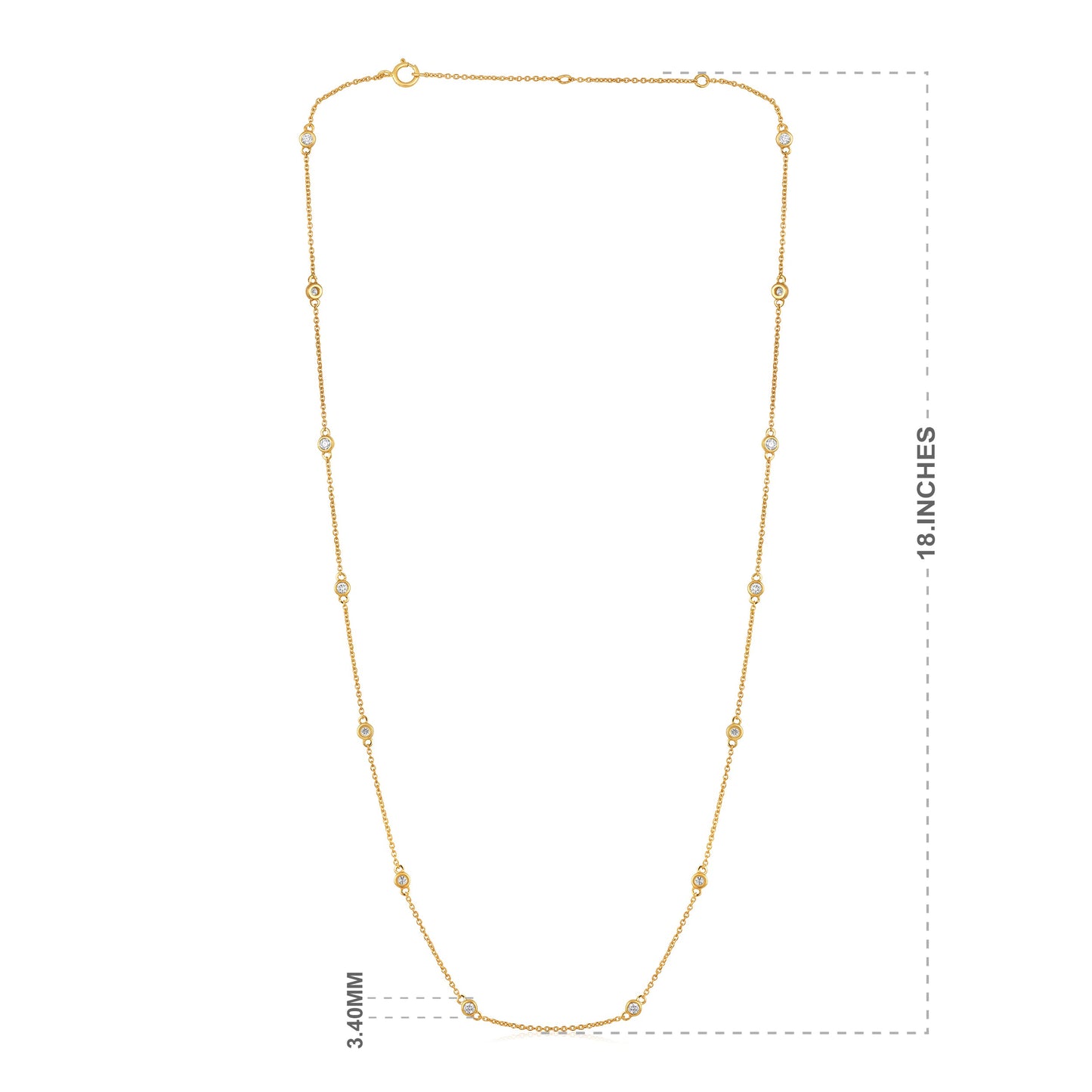 Solid Gold 0.8ct Natural Diamond 3.4mm Bezel Chain By Yard Station Necklace