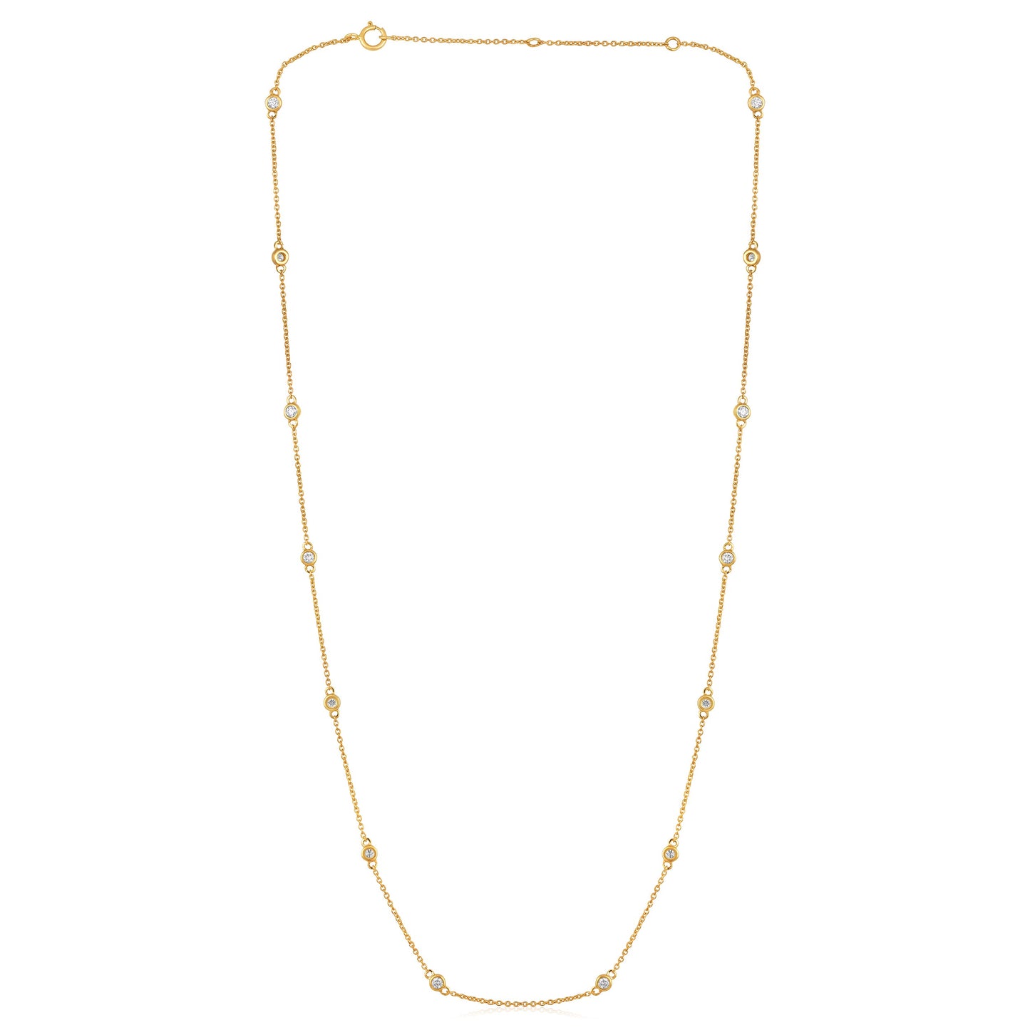 Solid Gold 0.8ct Natural Diamond 3.4mm Bezel Chain By Yard Station Necklace