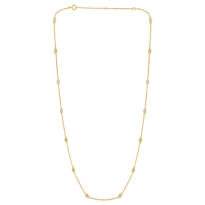 Solid Gold 0.8ct Natural Diamond 3.4mm Bezel Chain By Yard Station Necklace