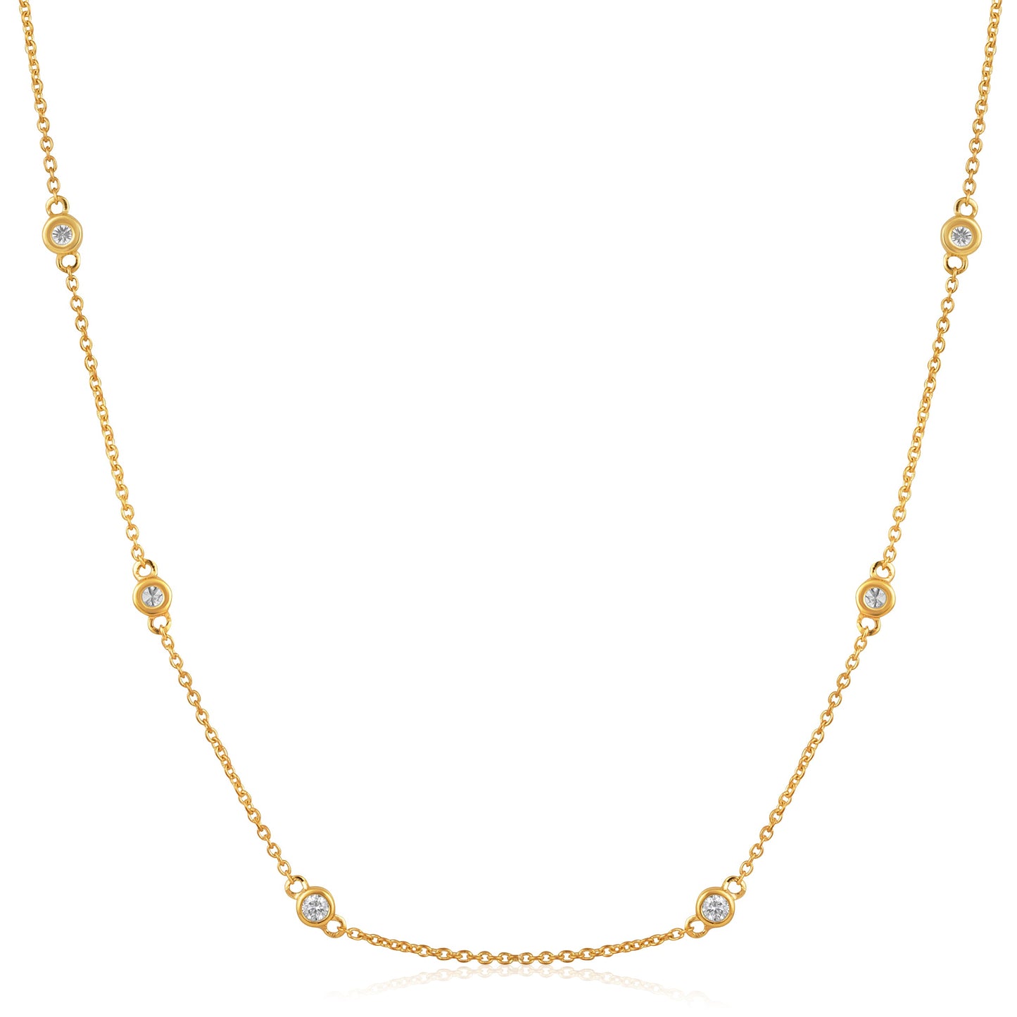 Solid Gold 0.8ct Natural Diamond 3.4mm Bezel Chain By Yard Station Necklace