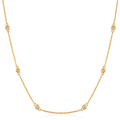 Solid Gold 0.8ct Natural Diamond 3.4mm Bezel Chain By Yard Station Necklace